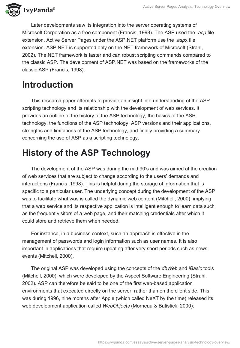 Active Server Pages Analysis: Technology Overview. Page 2