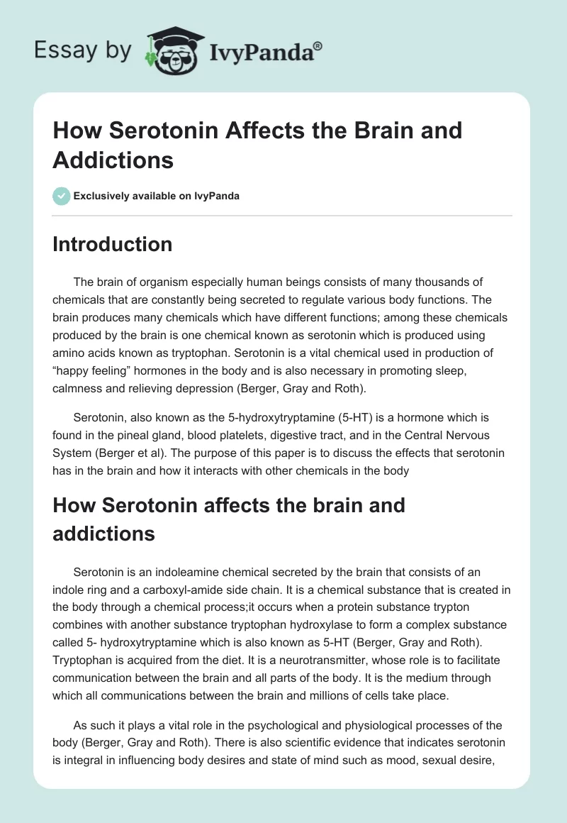 How Serotonin Affects the Brain and Addictions. Page 1