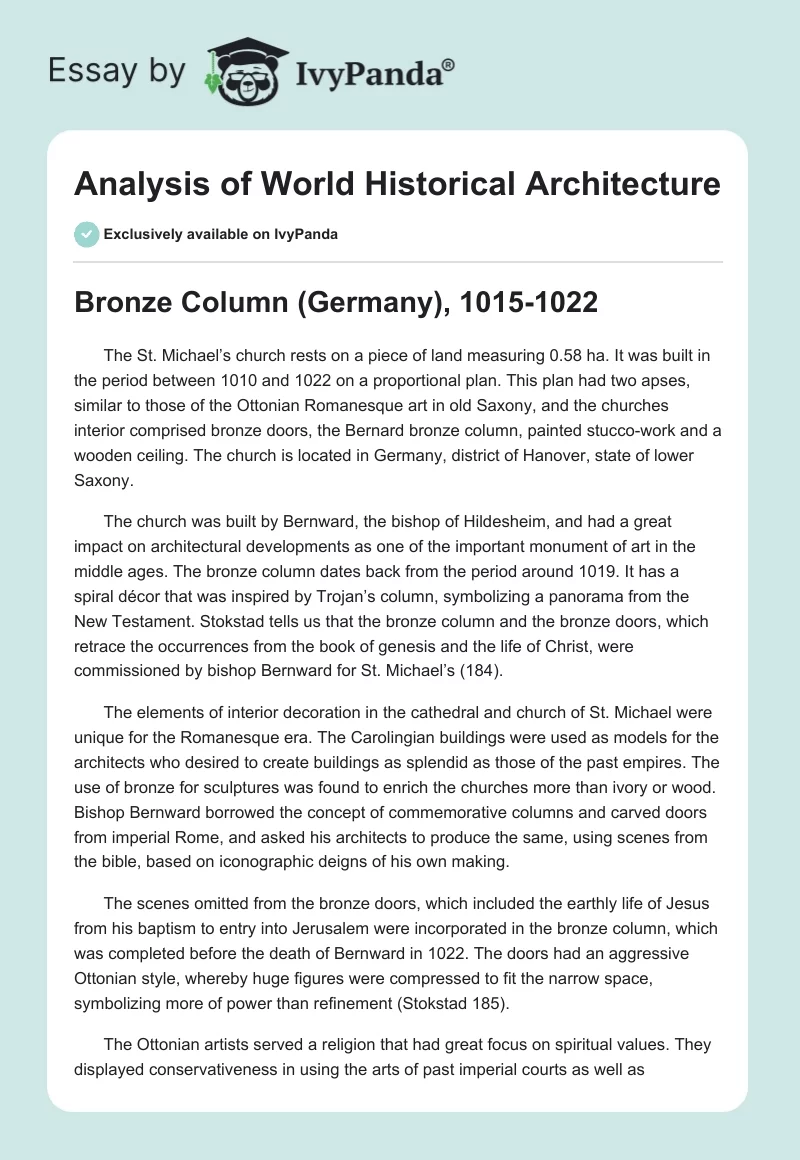Analysis of World Historical Architecture. Page 1