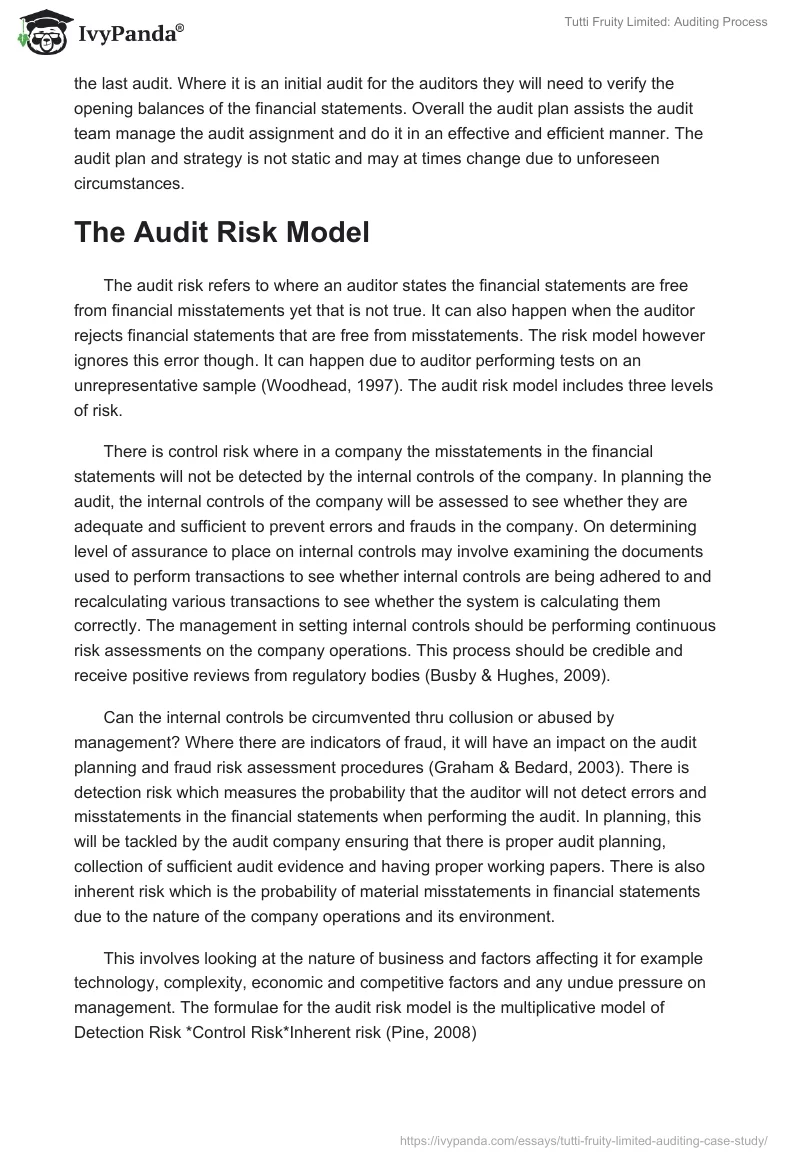 Tutti Fruity Limited: Auditing Process. Page 2