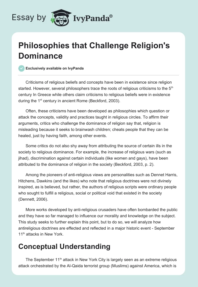 Philosophies that Challenge Religion's Dominance. Page 1