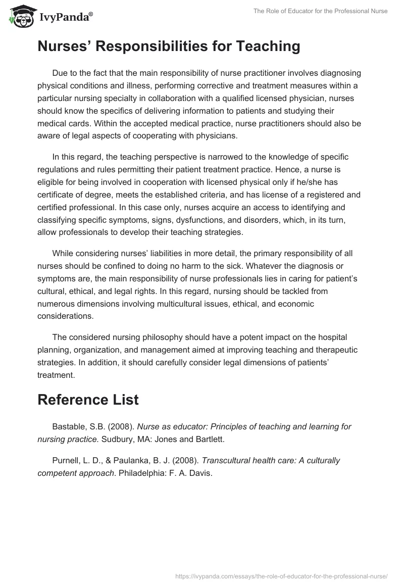The Role of Educator for the Professional Nurse. Page 2