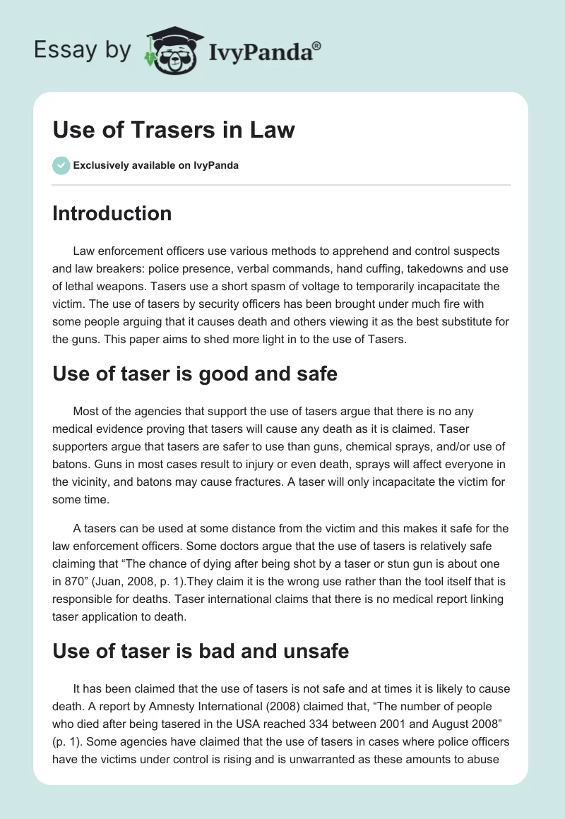 Use of Trasers in Law. Page 1