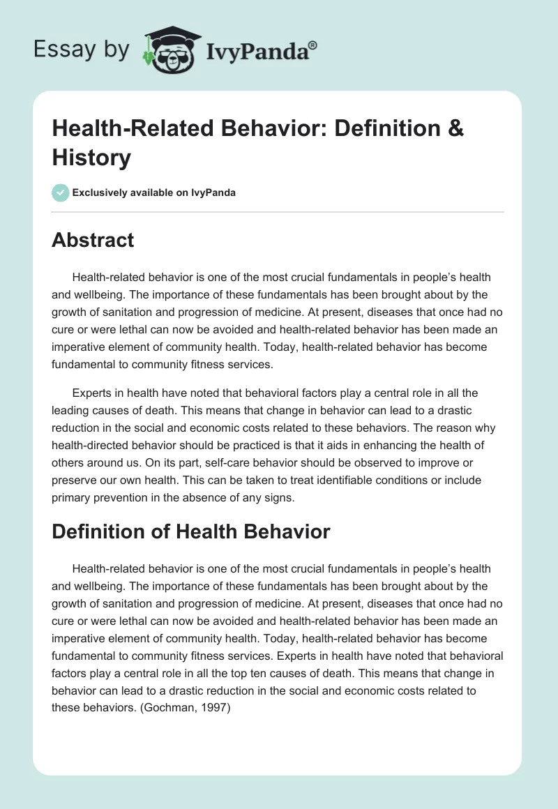 Health-Related Behavior: Definition & History. Page 1