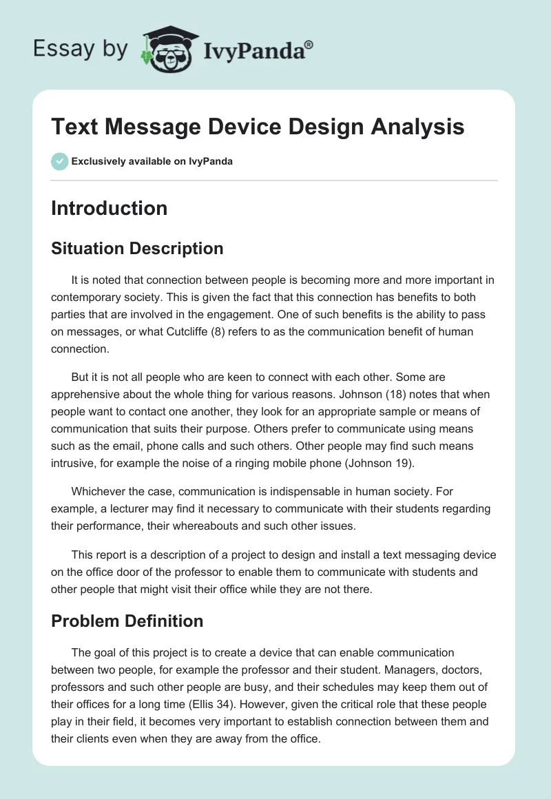 Text Message Device Design Analysis. Page 1
