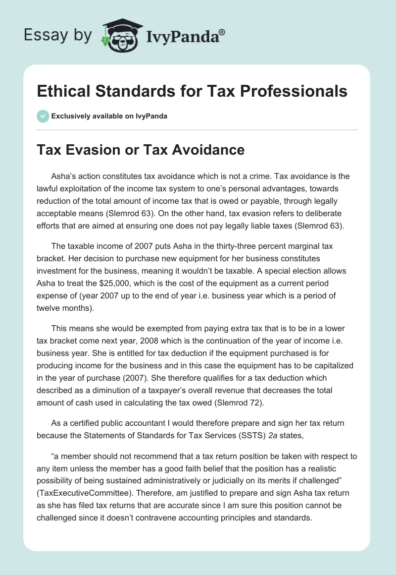 Ethical Standards for Tax Professionals. Page 1