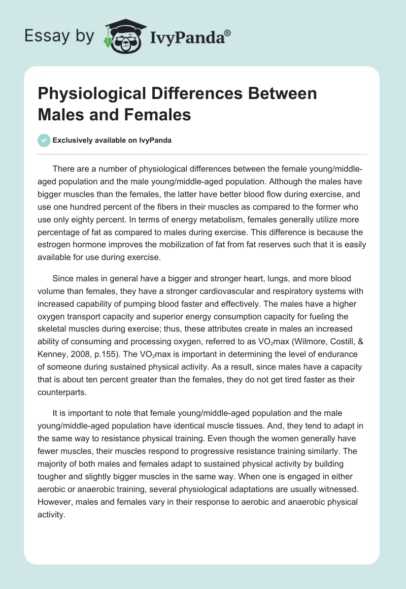 Physiological Differences Between Males and Females. Page 1