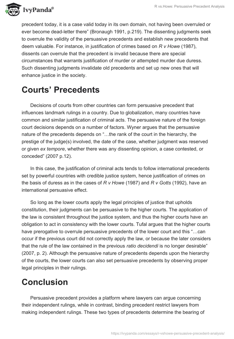 R vs.Howe: Persuasive Precedent Analysis. Page 3