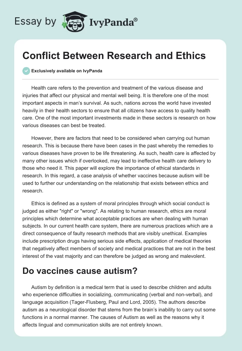 Conflict Between Research and Ethics. Page 1