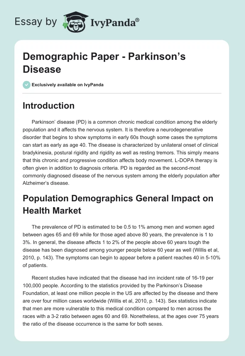 Demographic Paper - Parkinson’s Disease. Page 1