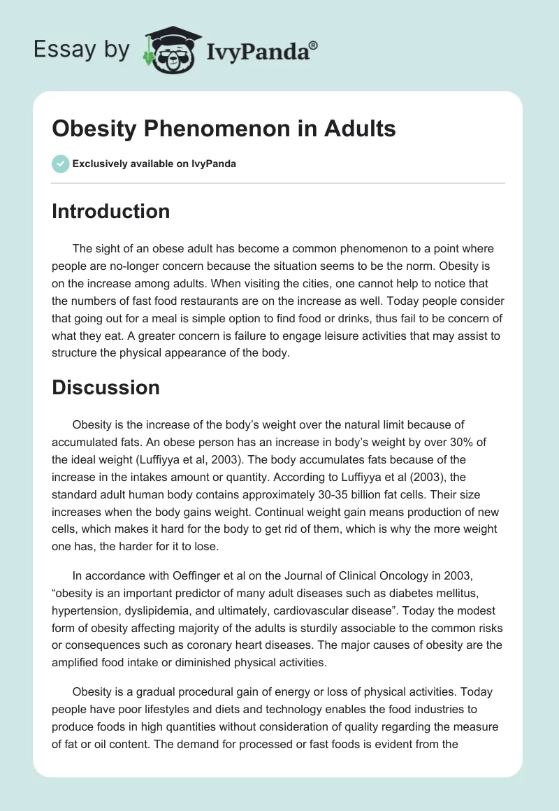 Obesity Phenomenon in Adults. Page 1