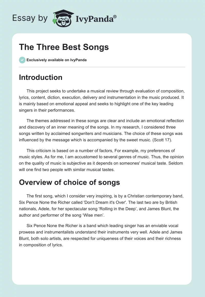 The Three Best Songs. Page 1