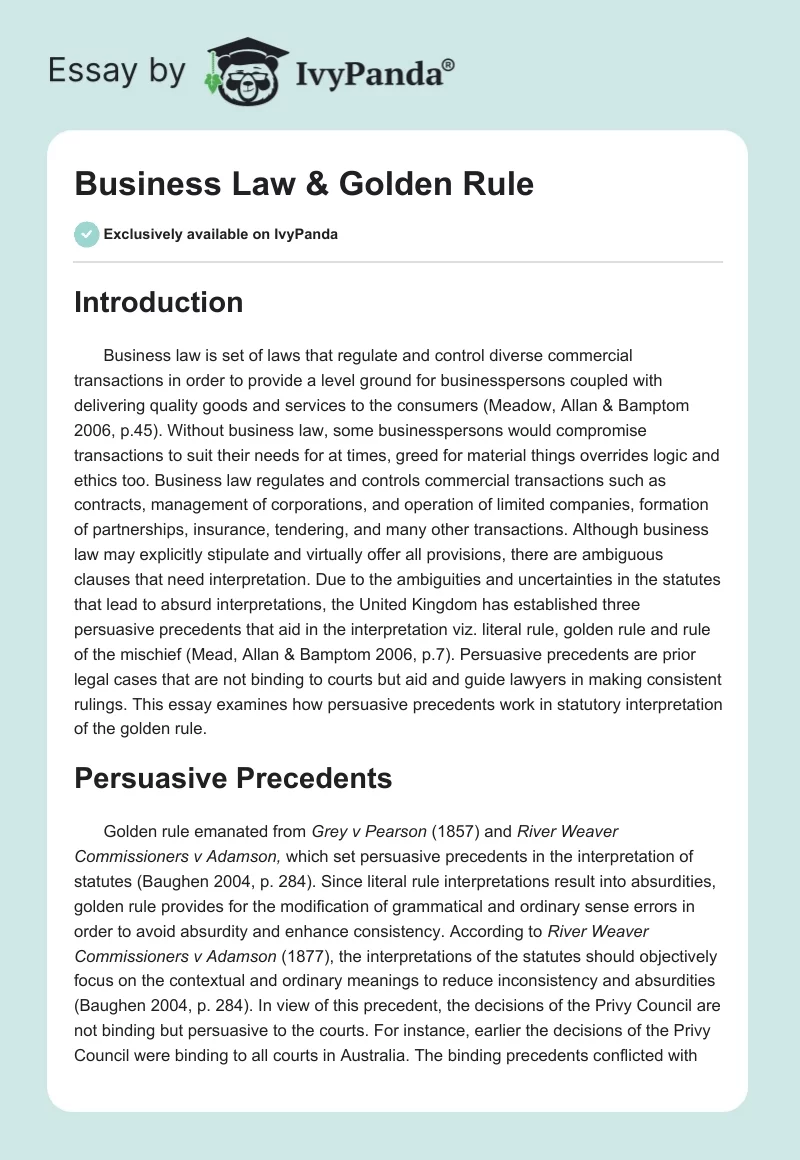 Business Law & Golden Rule. Page 1