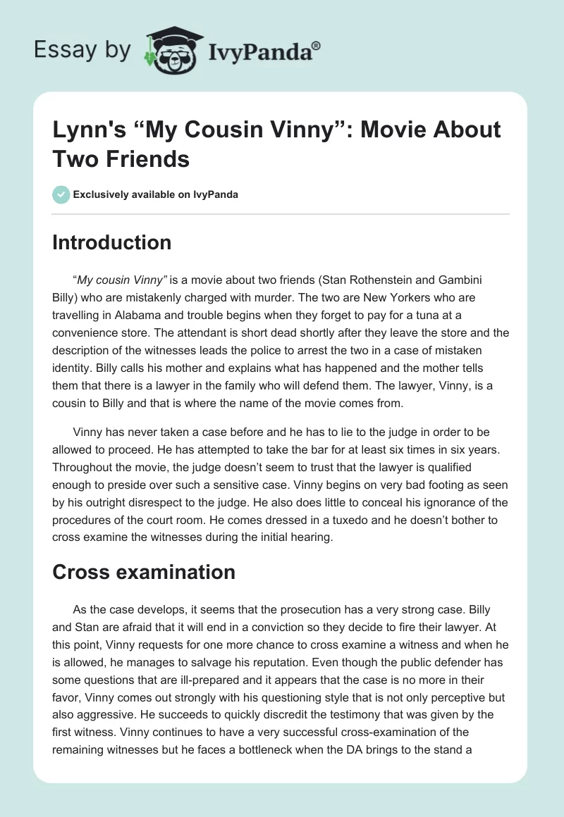 Lynn's “My Cousin Vinny”: Movie About Two Friends. Page 1