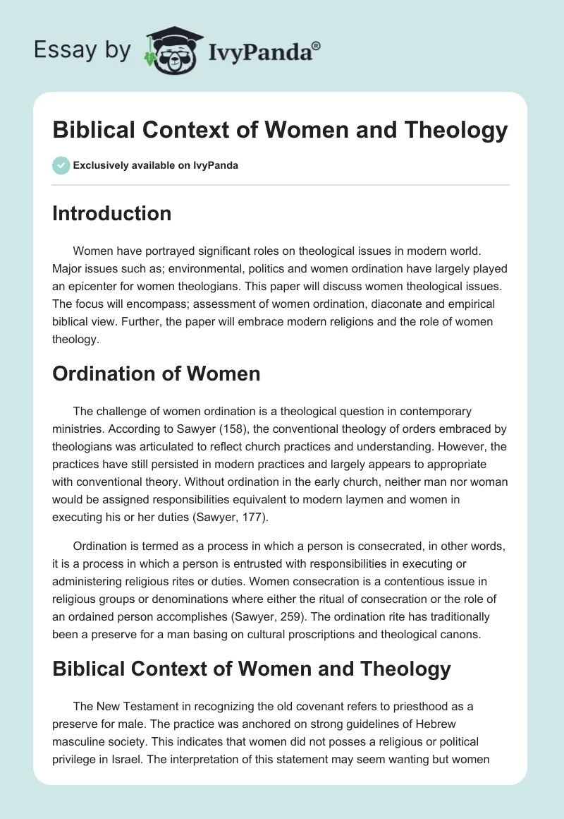 Biblical Context of Women and Theology. Page 1