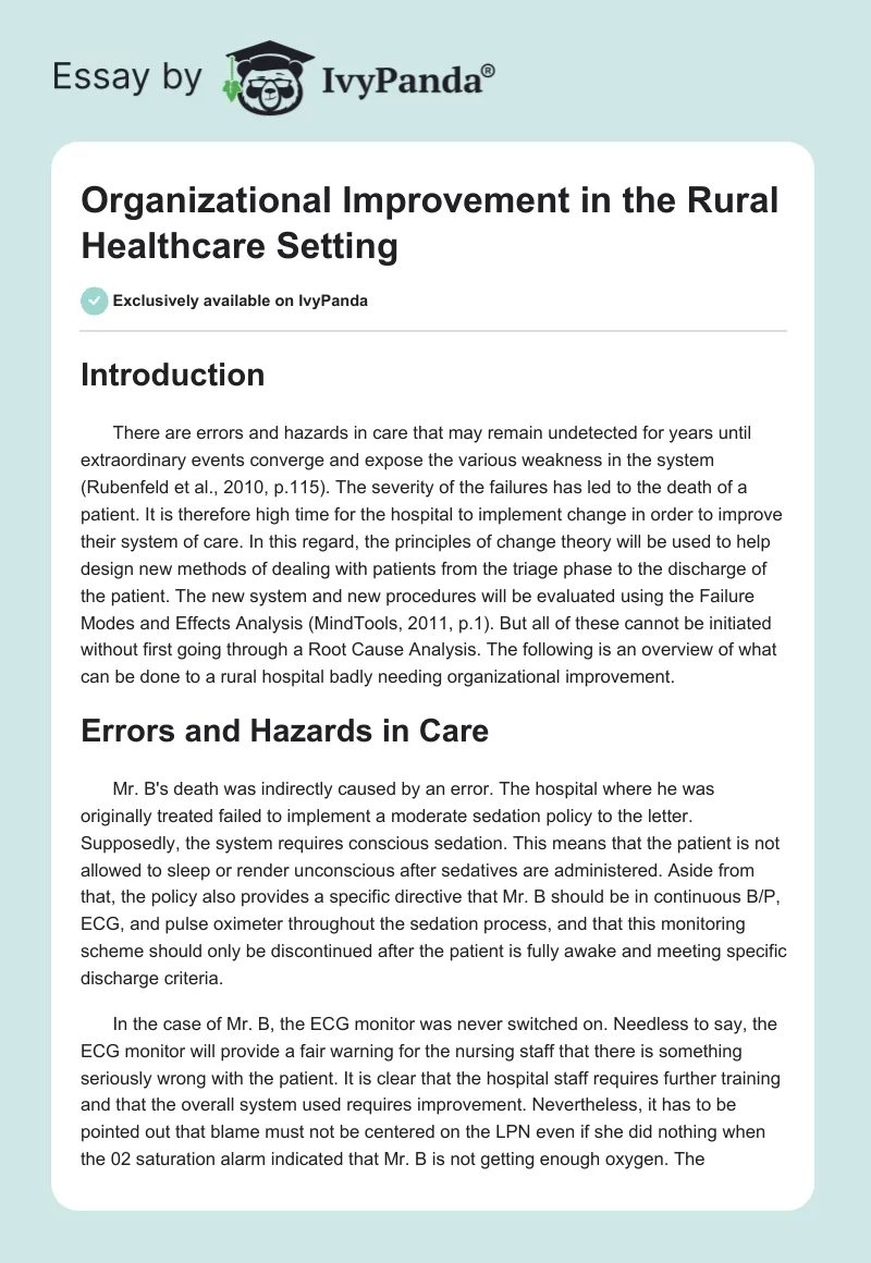 Organizational Improvement in the Rural Healthcare Setting. Page 1