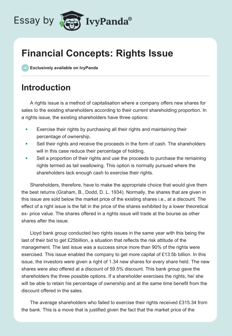Financial Concepts: Rights Issue. Page 1