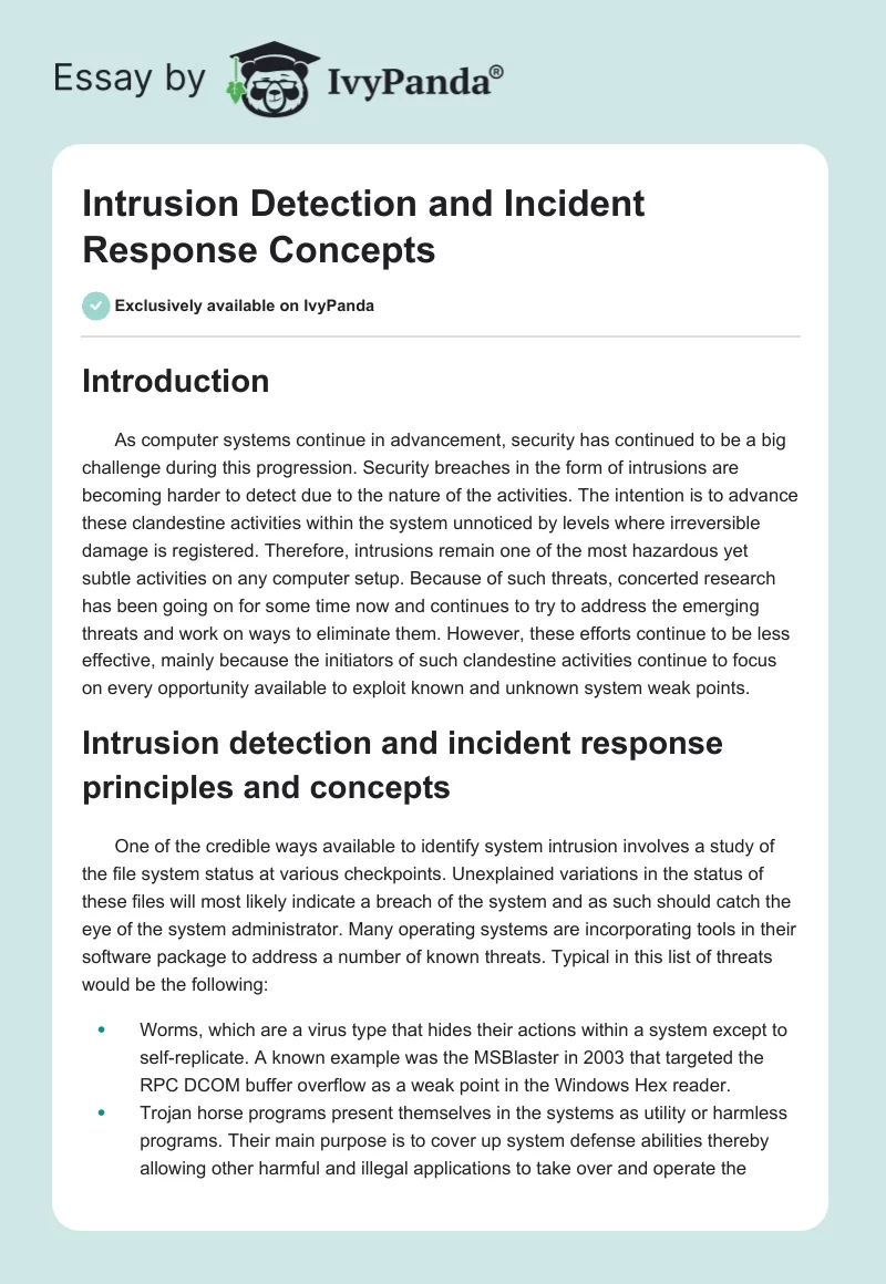 Intrusion Detection and Incident Response Concepts. Page 1