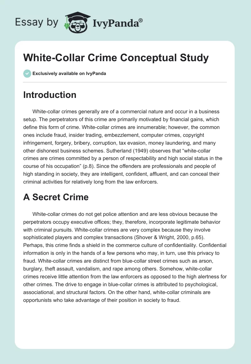 White-Collar Crime Conceptual Study. Page 1