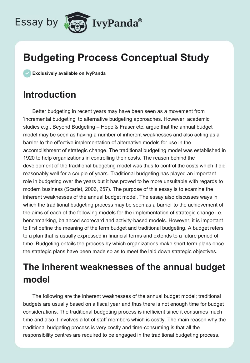 Budgeting Process Conceptual Study. Page 1