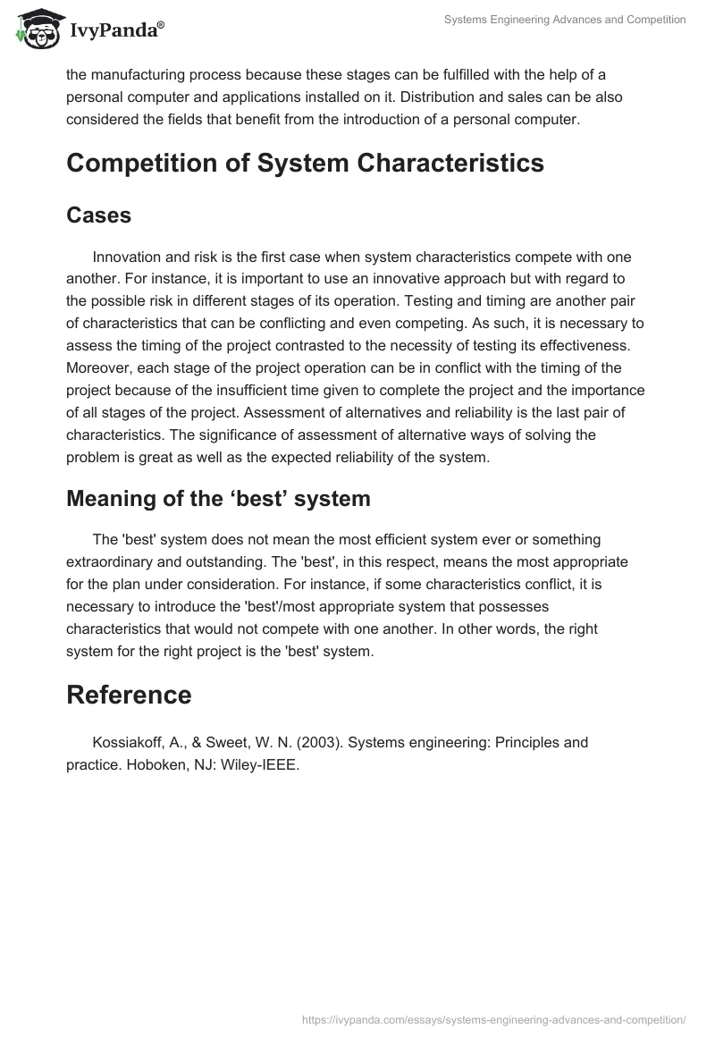 Systems Engineering Advances and Competition. Page 2