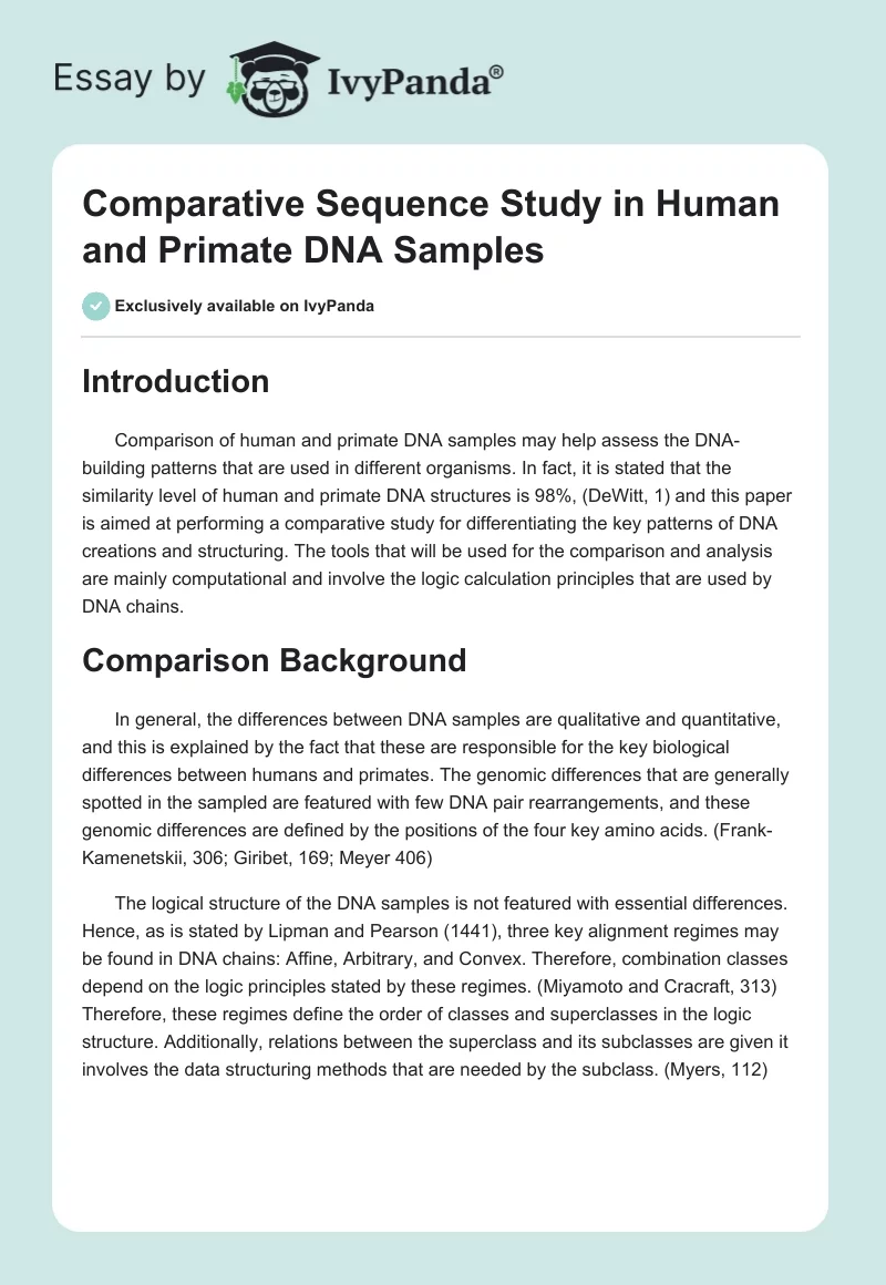 Comparative Sequence Study in Human and Primate DNA Samples. Page 1