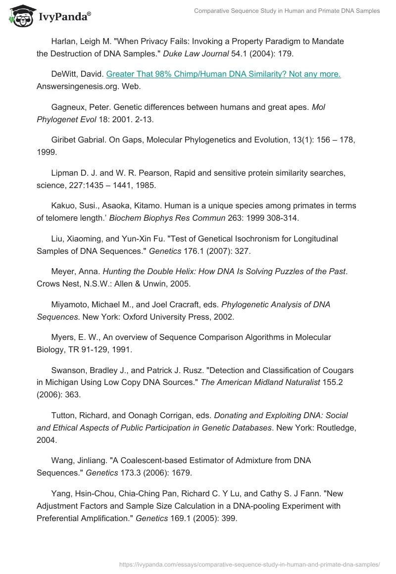 Comparative Sequence Study in Human and Primate DNA Samples. Page 4