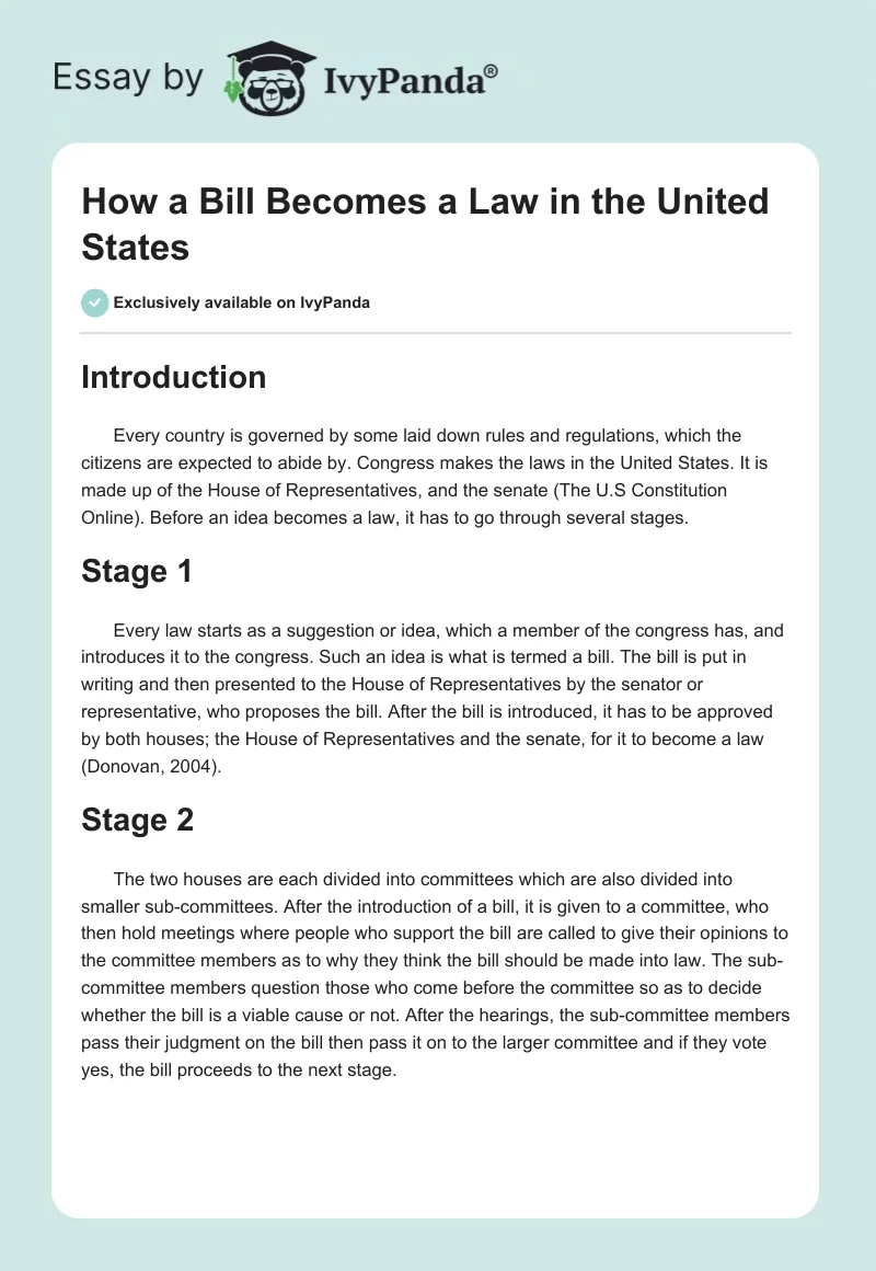 How a Bill Becomes a Law in the United States. Page 1
