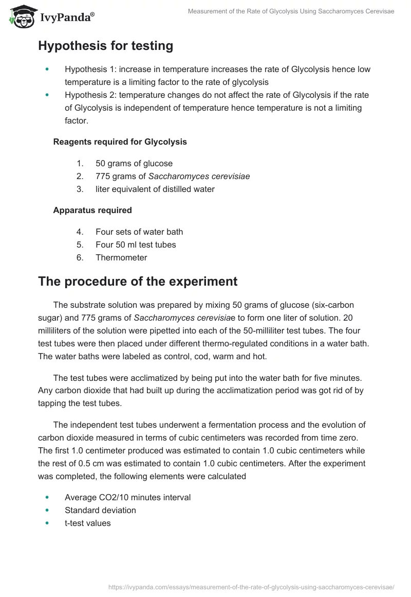 Measurement of the Rate of Glycolysis Using Saccharomyces Cerevisae. Page 5