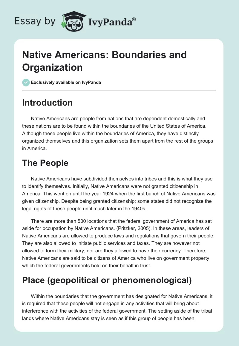 Native Americans: Boundaries and Organization. Page 1