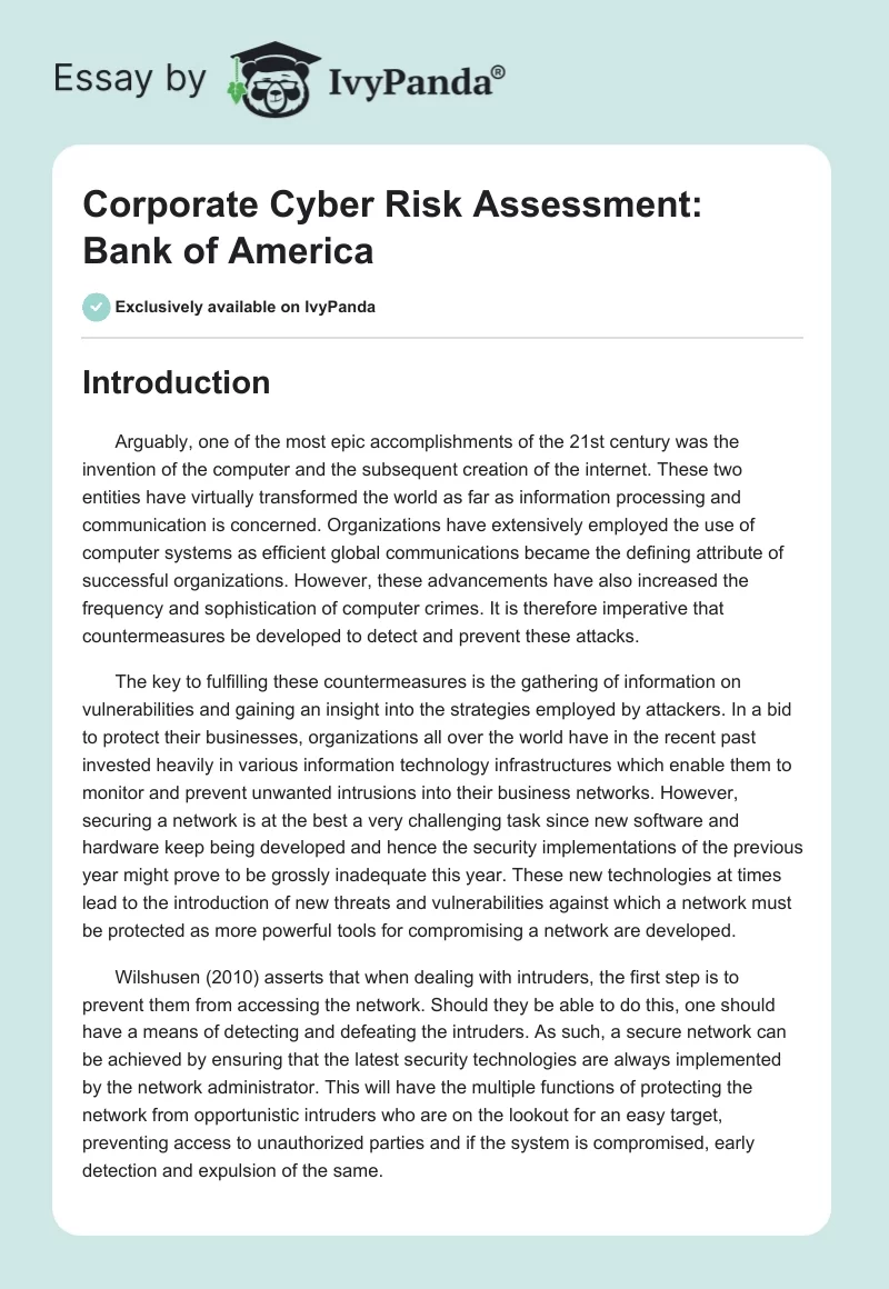 Corporate Cyber Risk Assessment: Bank of America. Page 1