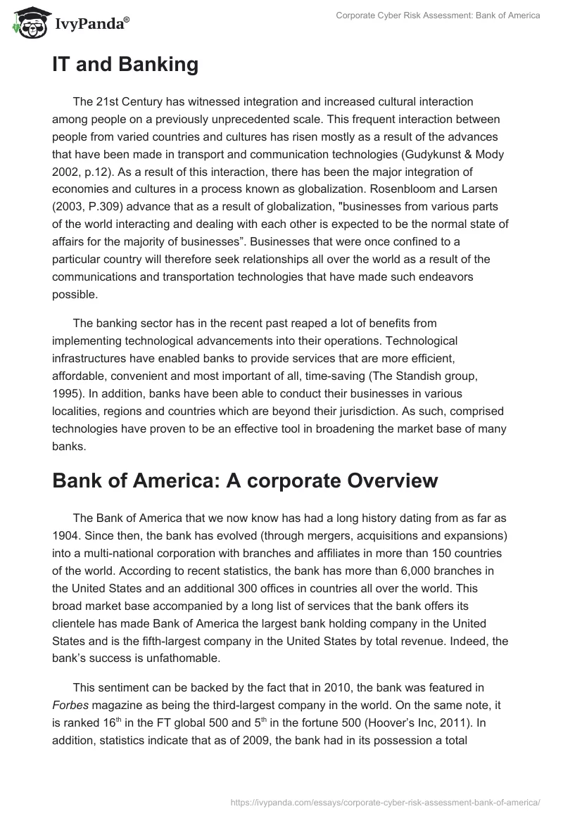 Corporate Cyber Risk Assessment: Bank of America. Page 2