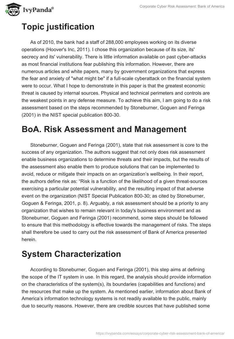 Corporate Cyber Risk Assessment: Bank of America. Page 4