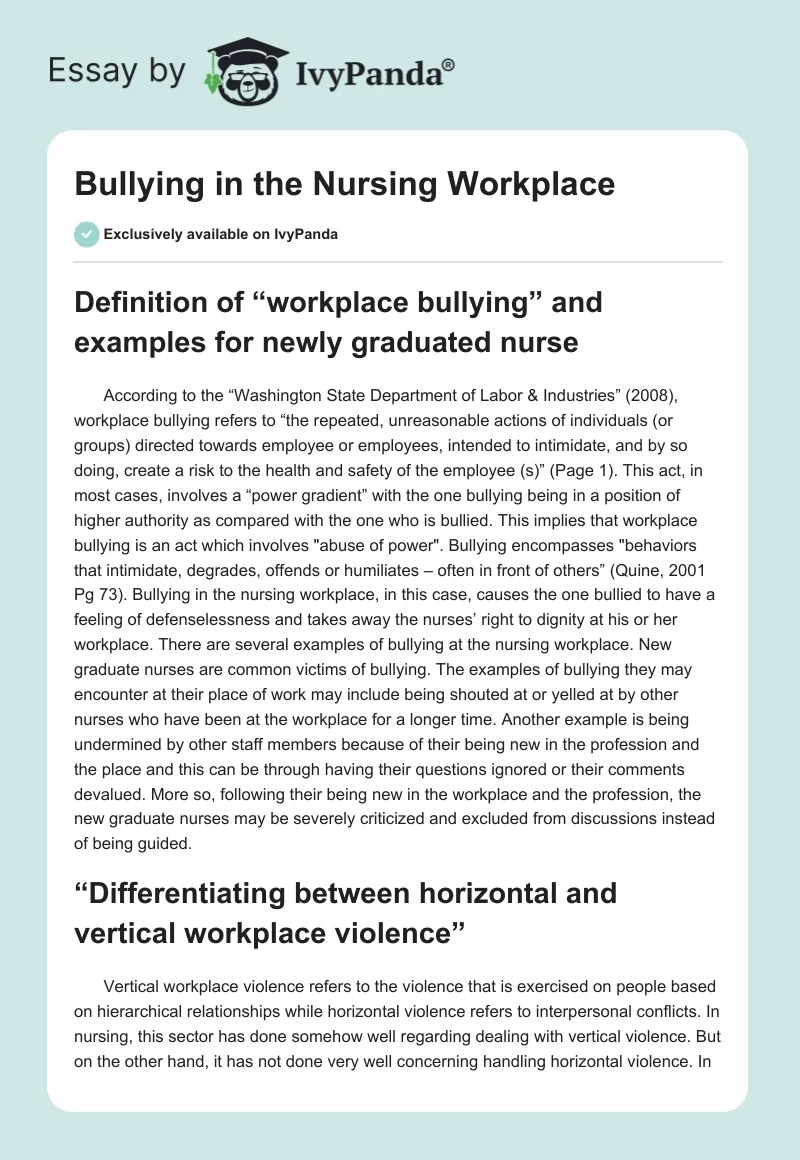 Bullying in the Nursing Workplace. Page 1