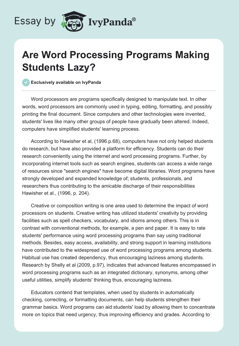 Are Word Processing Programs Making Students Lazy?. Page 1