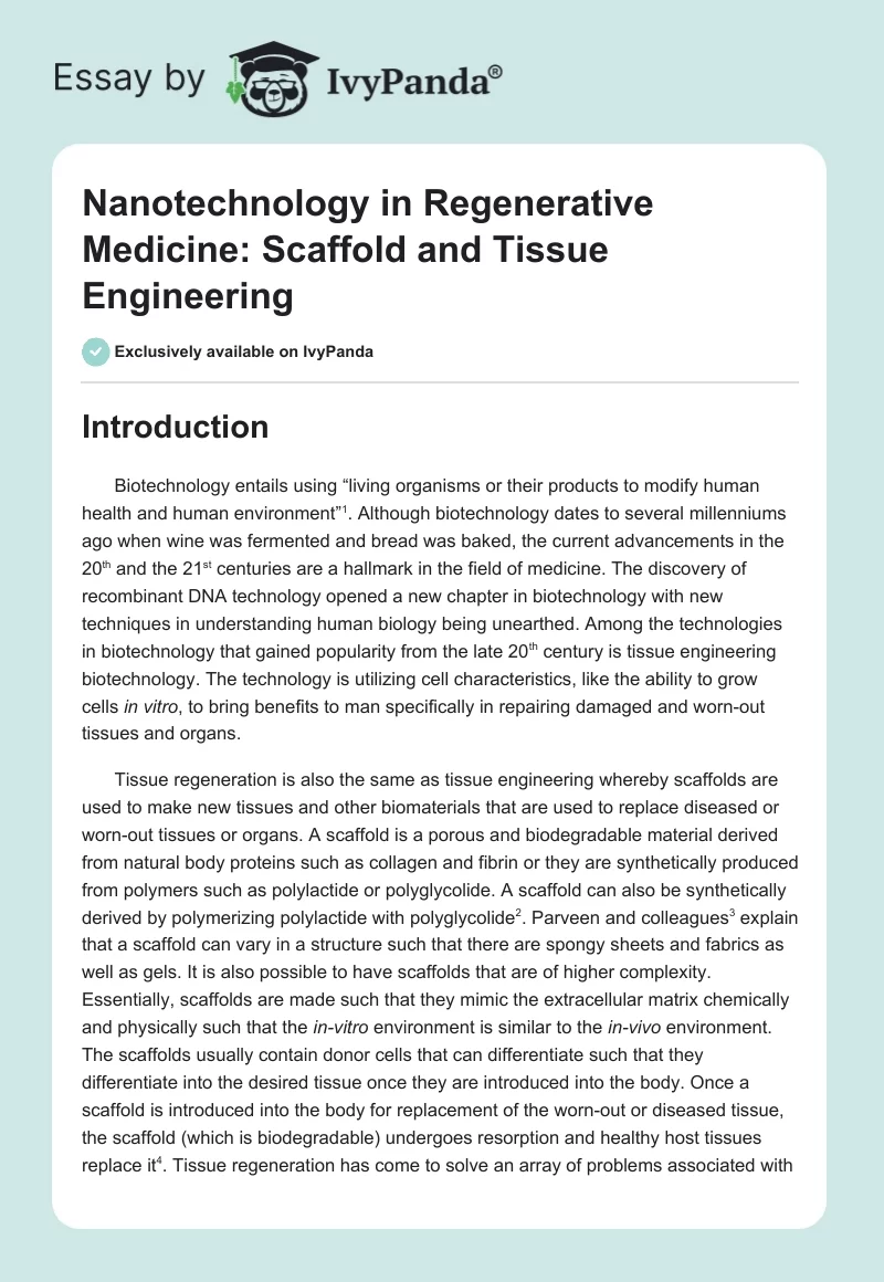 Nanotechnology in Regenerative Medicine: Scaffold and Tissue Engineering. Page 1