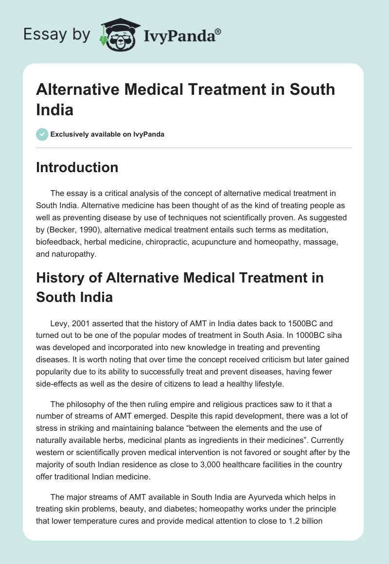 Alternative Medical Treatment in South India. Page 1