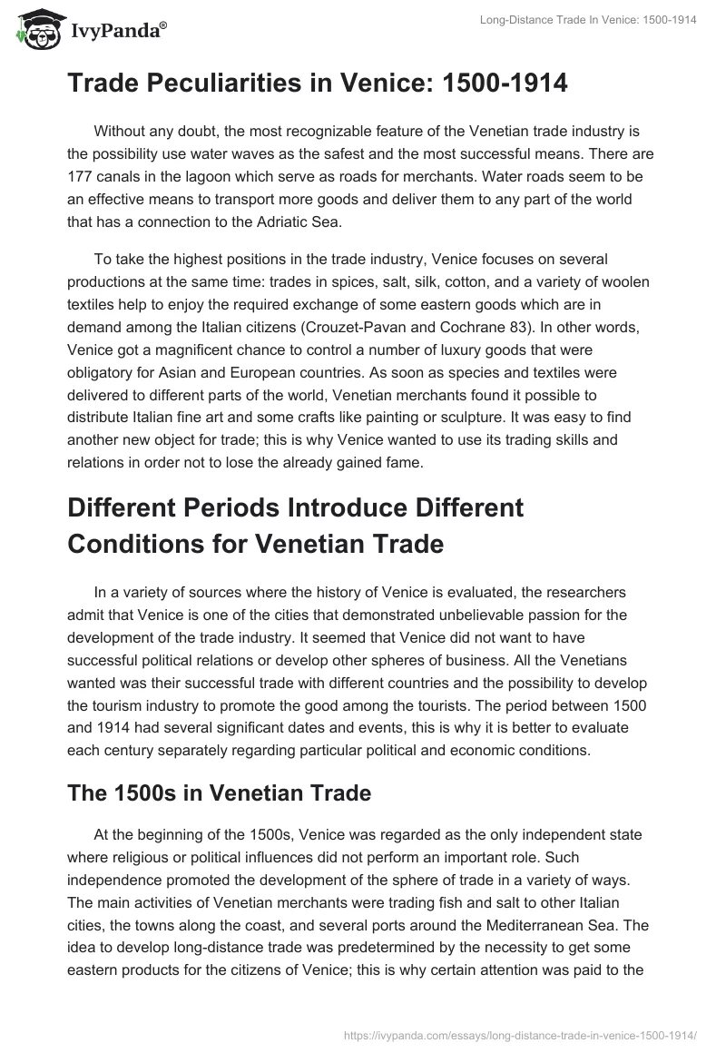 Long-Distance Trade In Venice: 1500-1914. Page 4