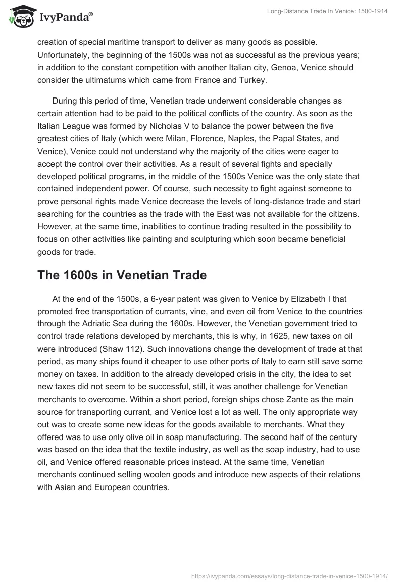 Long-Distance Trade In Venice: 1500-1914. Page 5