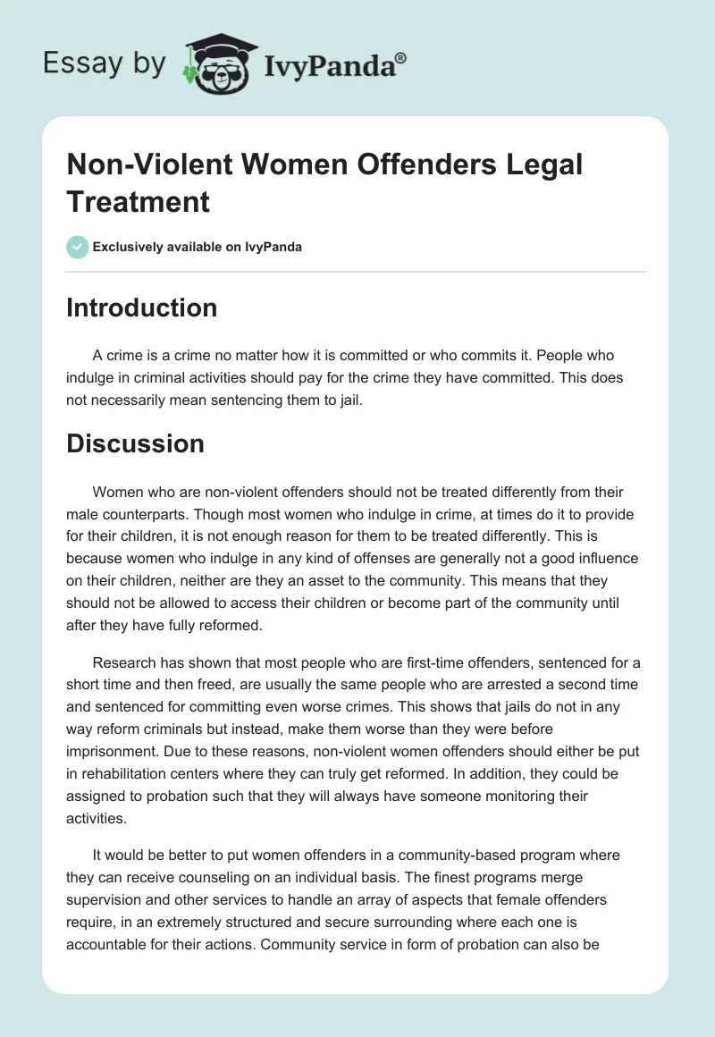 Non-Violent Women Offenders Legal Treatment. Page 1