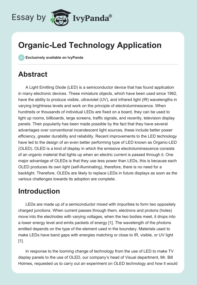 Organic-Led Technology Application. Page 1