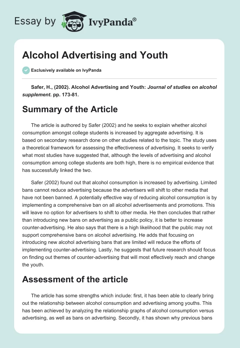 Alcohol Advertising and Youth. Page 1