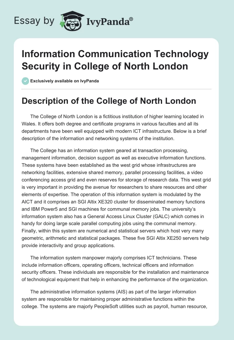 Information Communication Technology Security in College of North London. Page 1