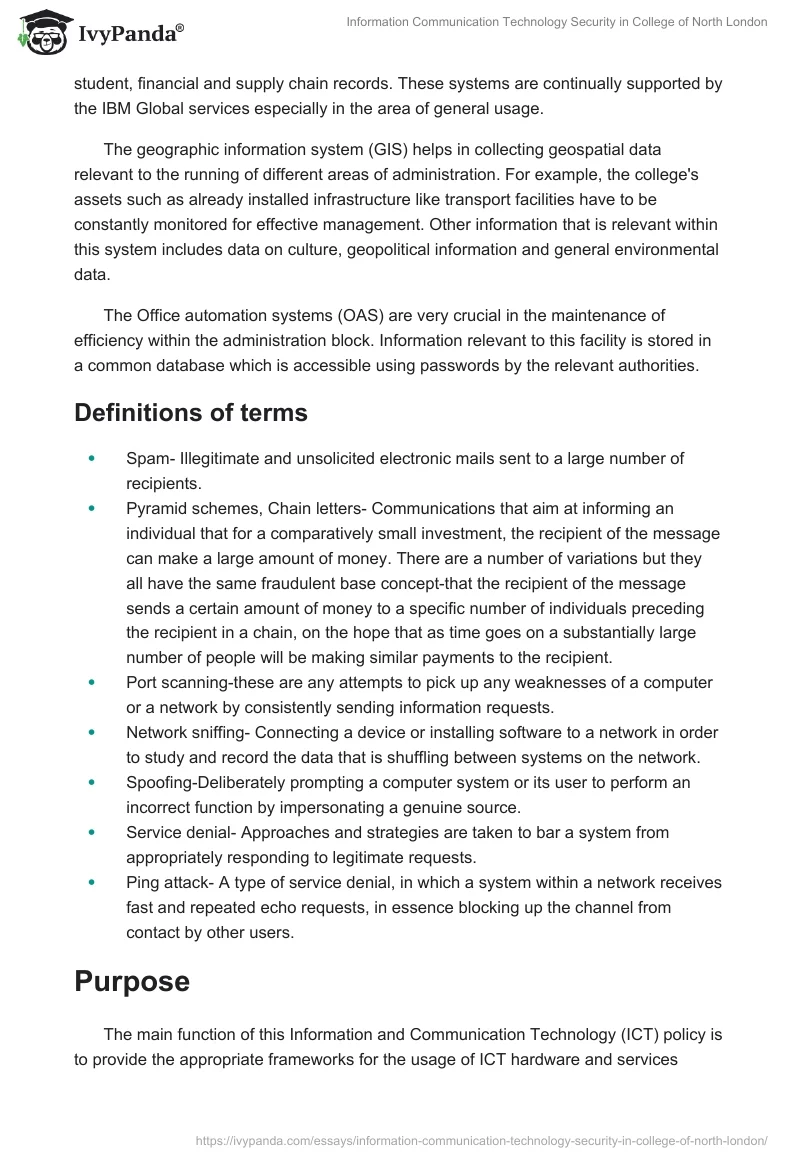 Information Communication Technology Security in College of North London. Page 2