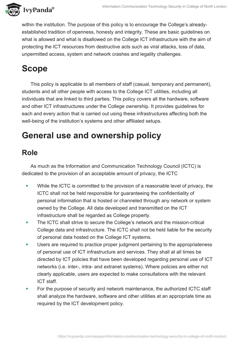 Information Communication Technology Security in College of North London. Page 3