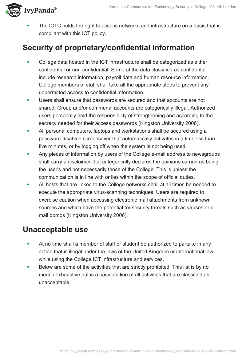 Information Communication Technology Security in College of North London. Page 4