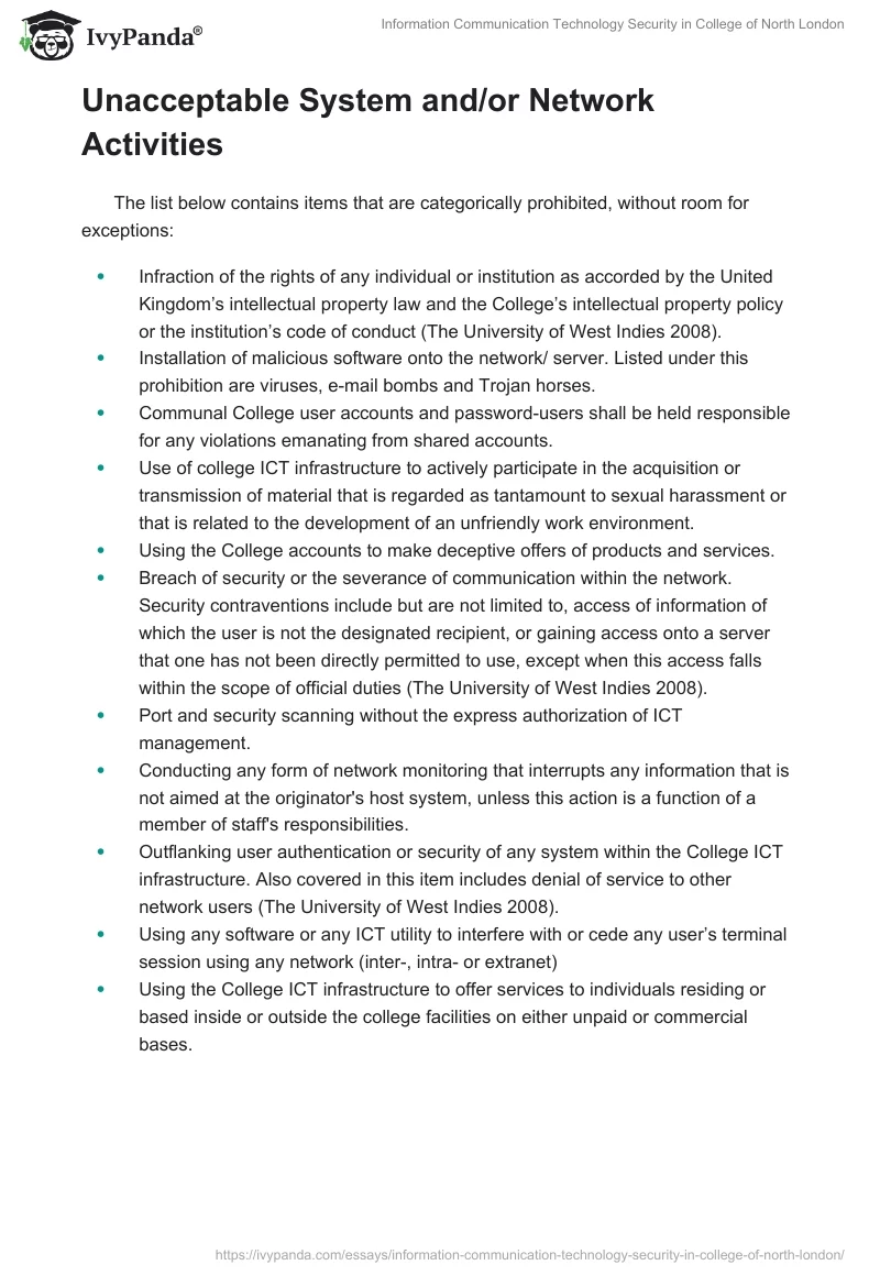 Information Communication Technology Security in College of North London. Page 5