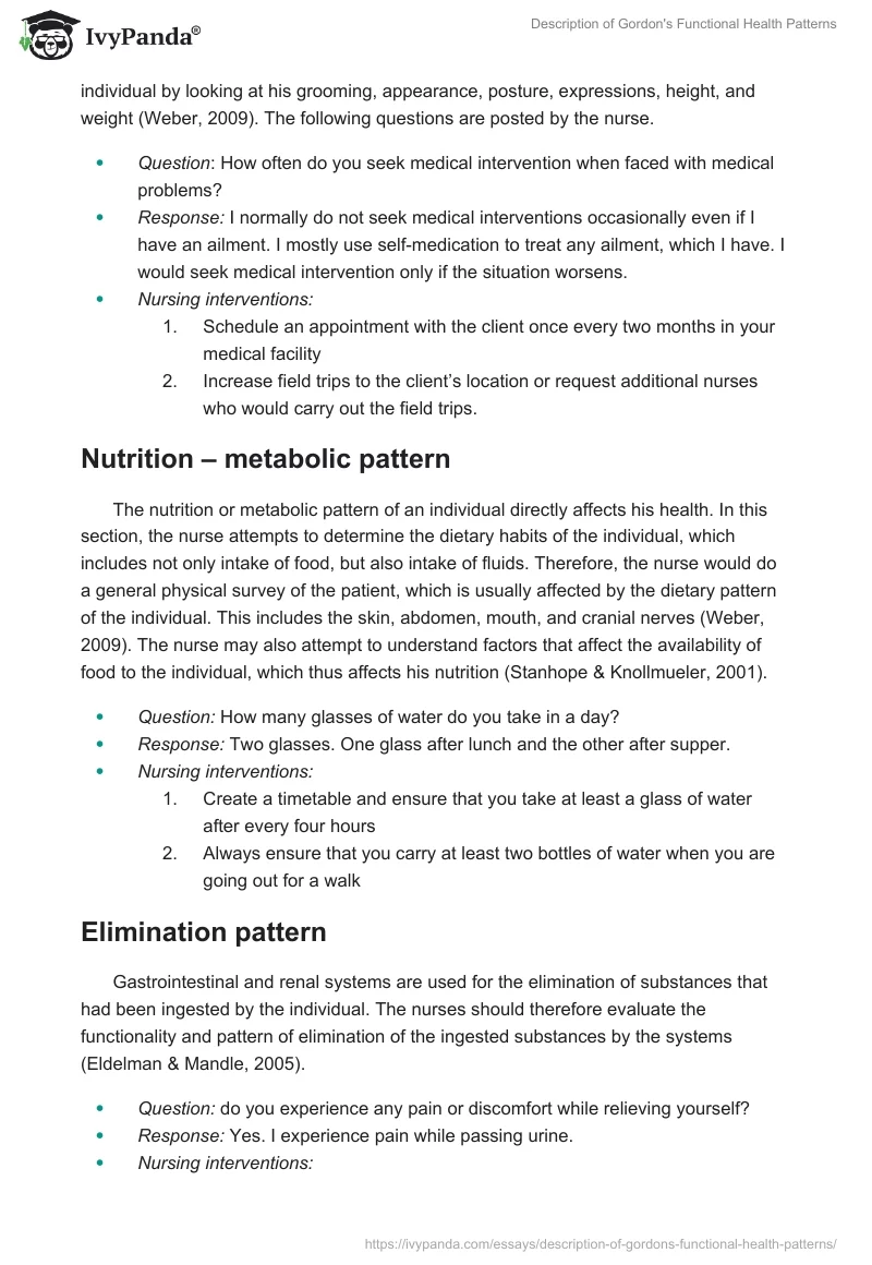 Description of Gordon's Functional Health Patterns. Page 2