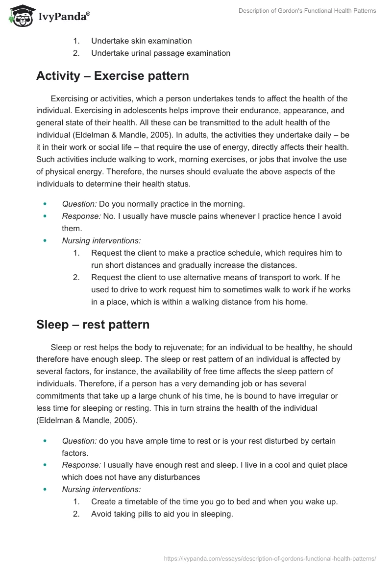 Description of Gordon's Functional Health Patterns. Page 3