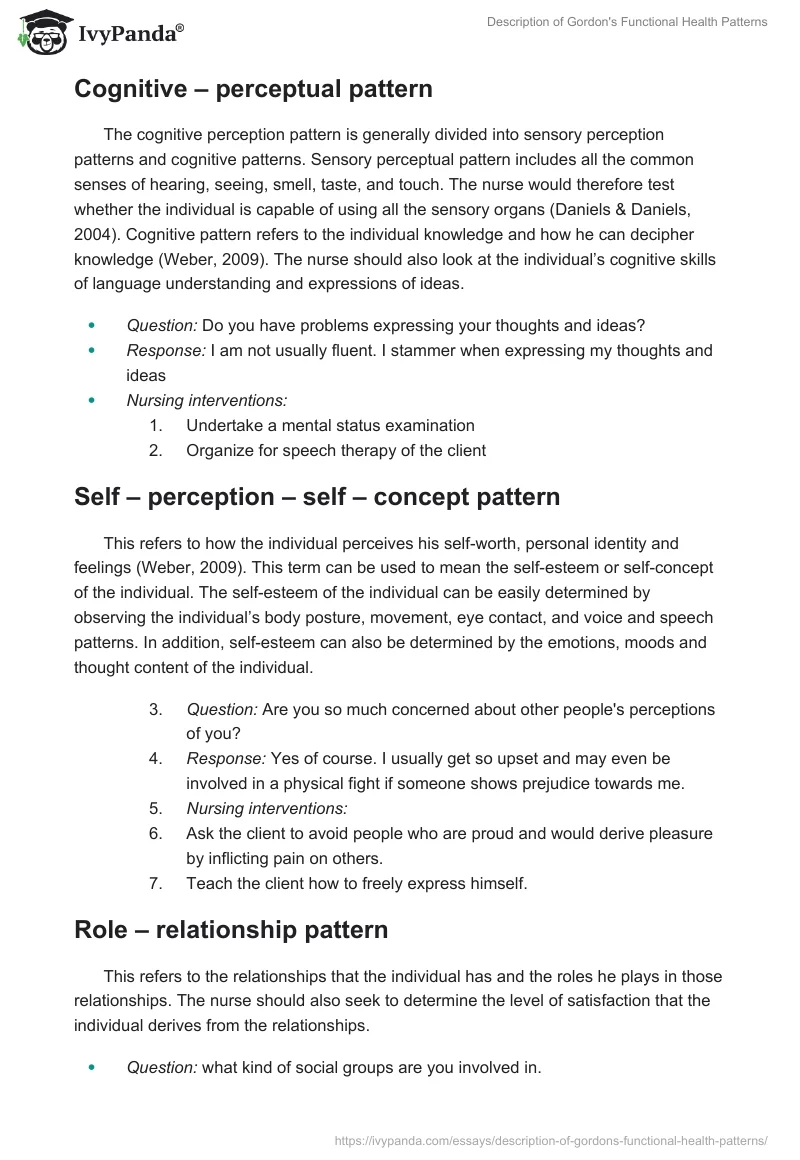 Description of Gordon's Functional Health Patterns. Page 4
